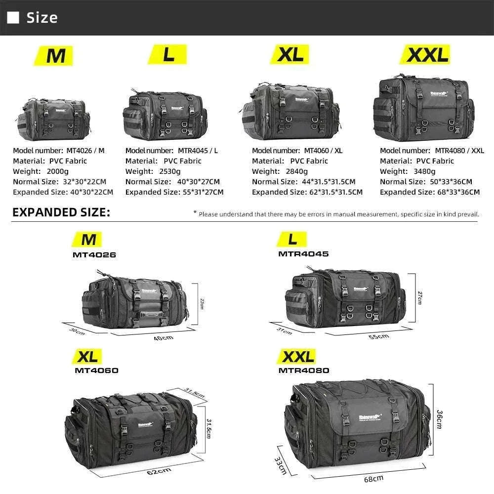 Motorcycle Tail Bag Expandable Luggage 19L–80L Rack Trunk Storage-M 19L-26L Black