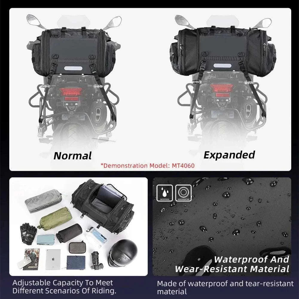 Motorcycle Tail Bag Expandable Luggage 19L–80L Rack Trunk Storage-M 19L-26L Black