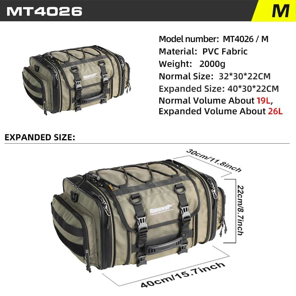 Motorcycle Tail Bag Expandable Luggage 19L–80L Rack Trunk Storage-M 19L-26L Black