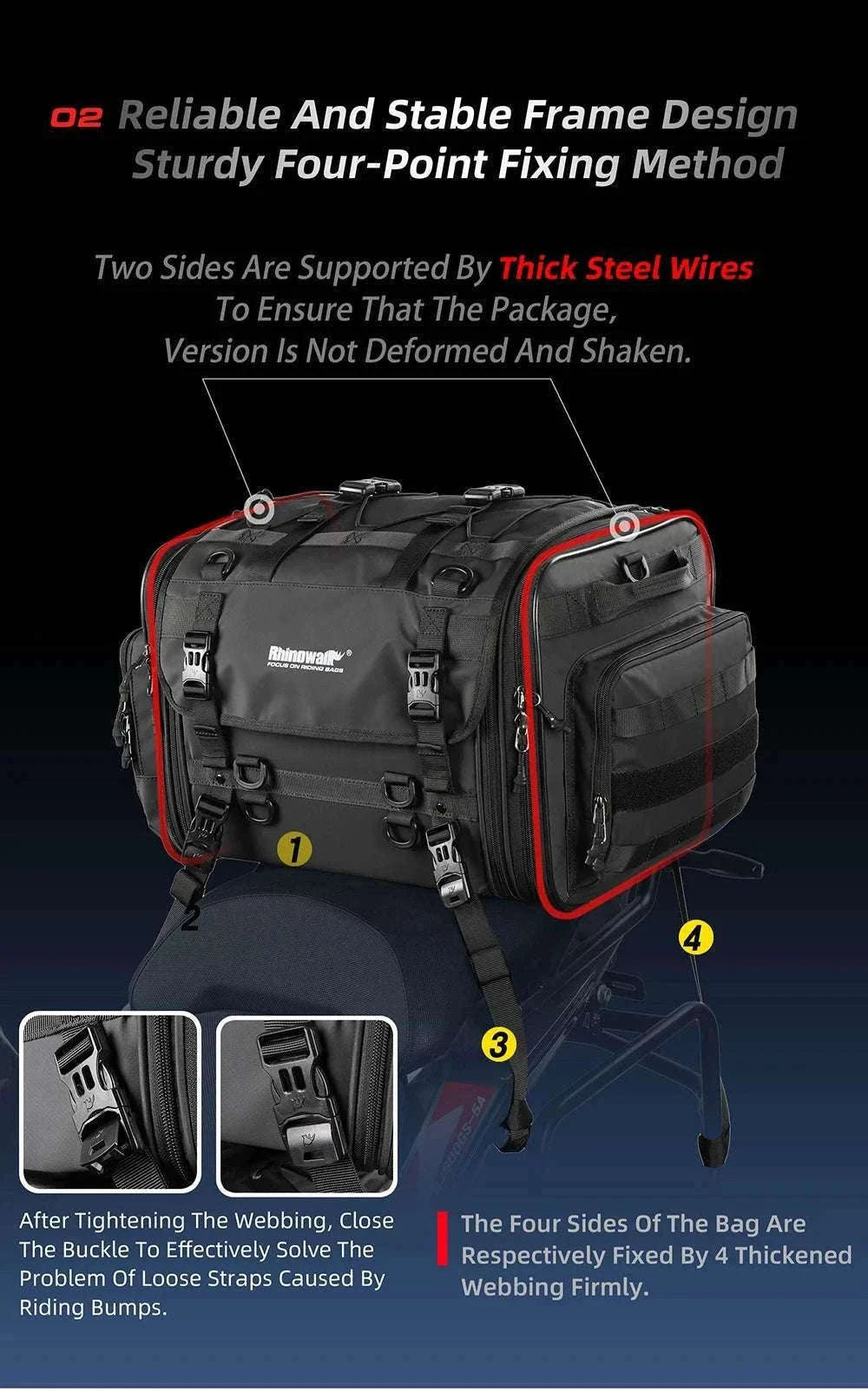 Motorcycle Tail Bag Expandable Luggage 19L–80L Rack Trunk Storage-M 19L-26L Black