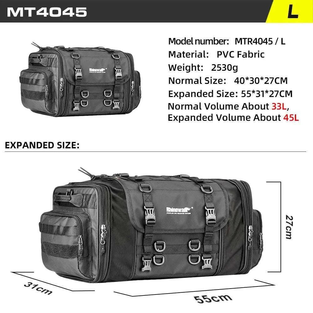 Motorcycle Tail Bag Expandable Luggage 19L–80L Rack Trunk Storage-M 19L-26L Black