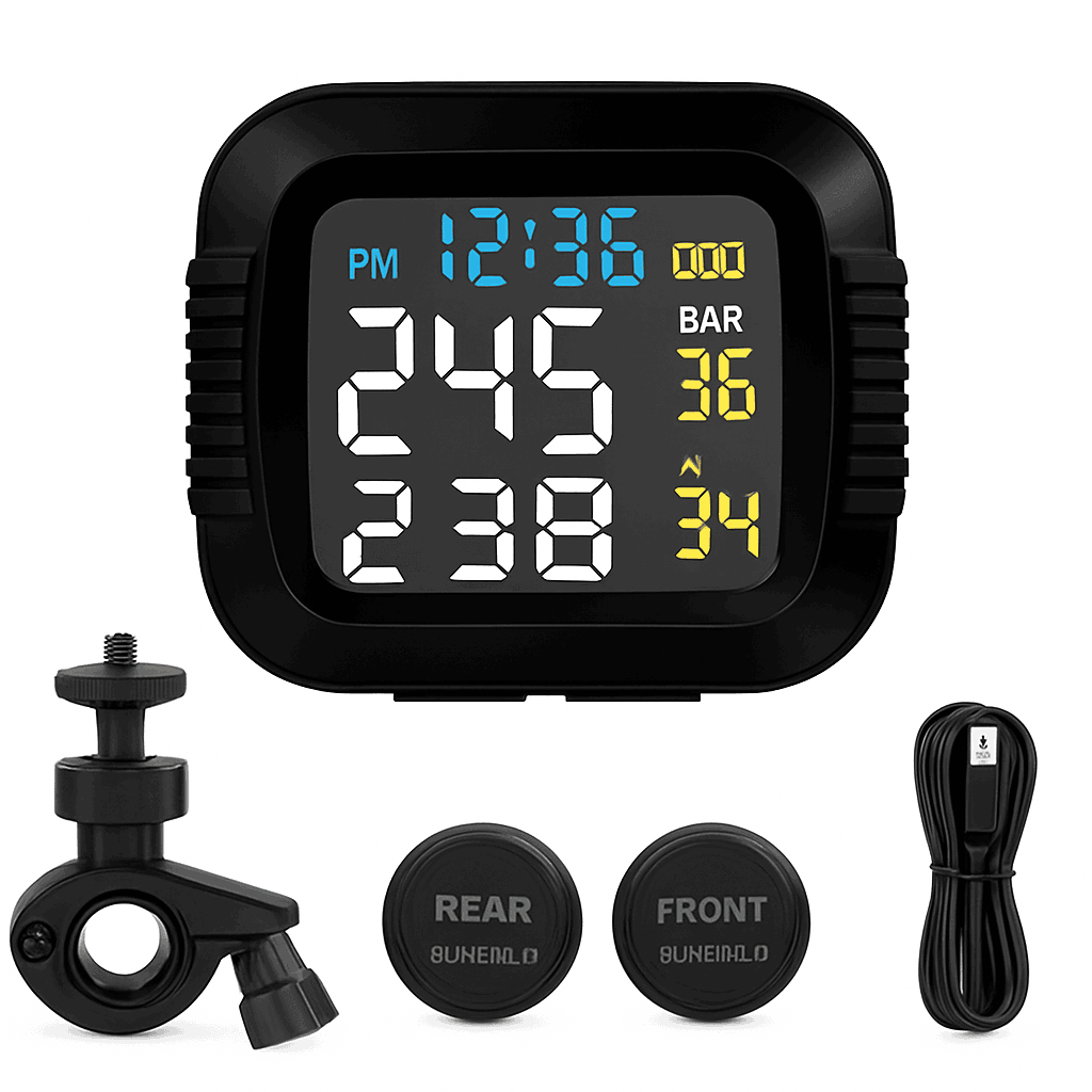 Motorcycle Tire Pressure Monitor with Real-Time Alerts-Black