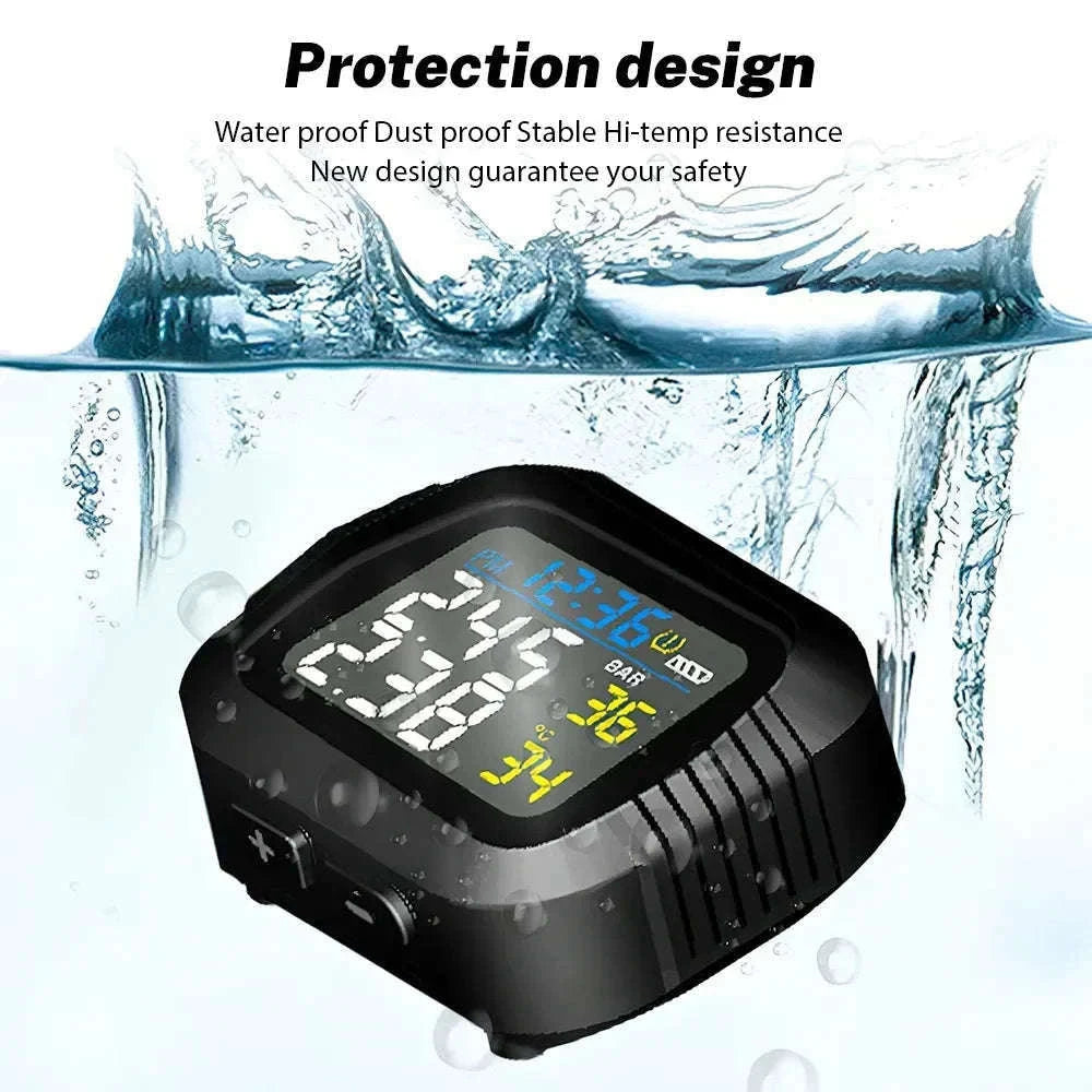 Motorcycle Tire Pressure Monitor with Real-Time Alerts-Black
