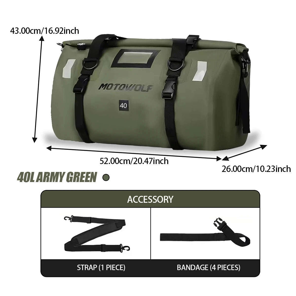 Motorcycle Waterproof Tail Bag Roll Top Dry Luggage 20L–100L-logo-66L