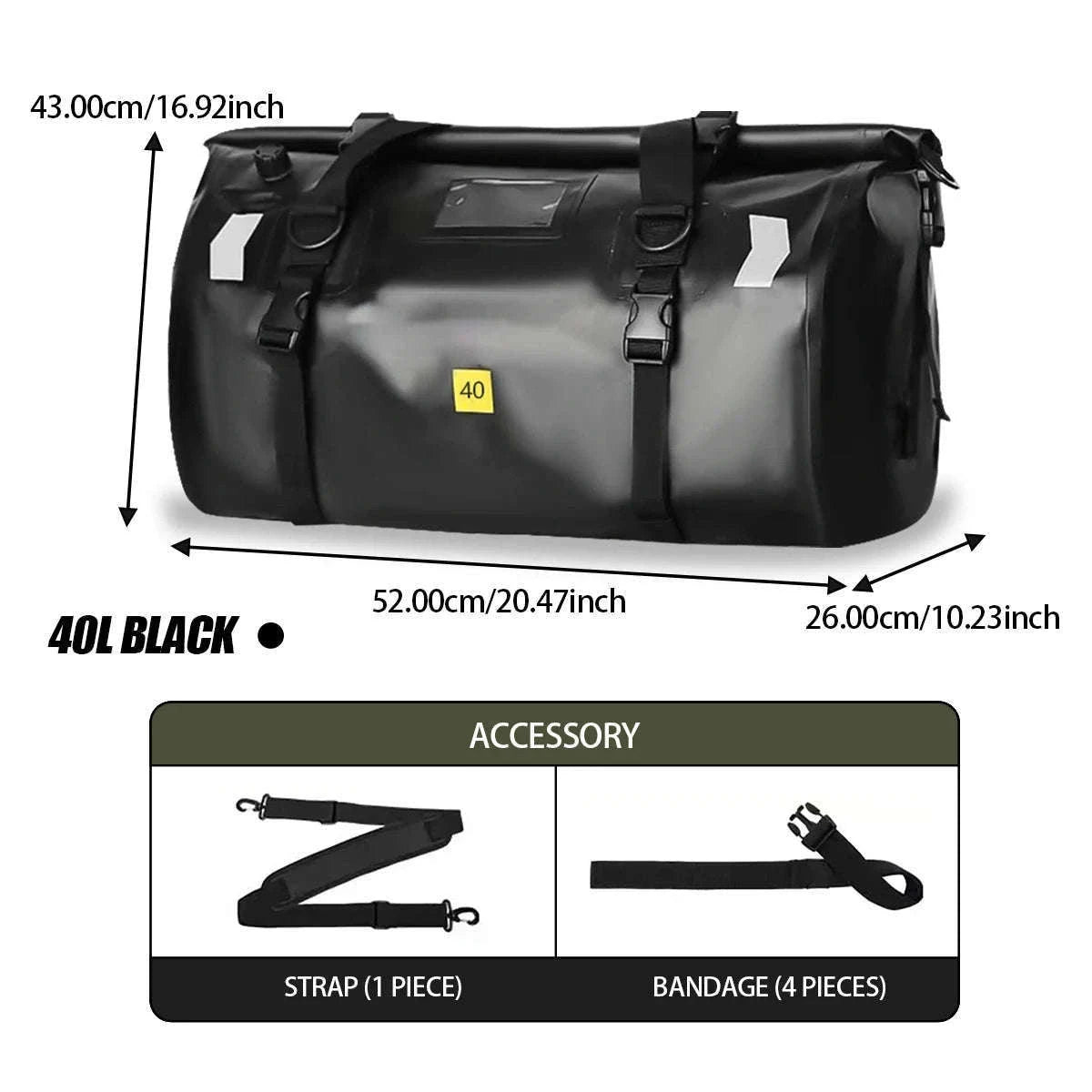 Motorcycle Waterproof Tail Bag Roll Top Dry Luggage 20L–100L-logo-66L