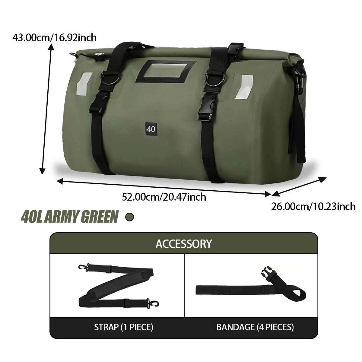 Motorcycle Waterproof Tail Bag Roll Top Dry Luggage 20L–100L-logo-66L