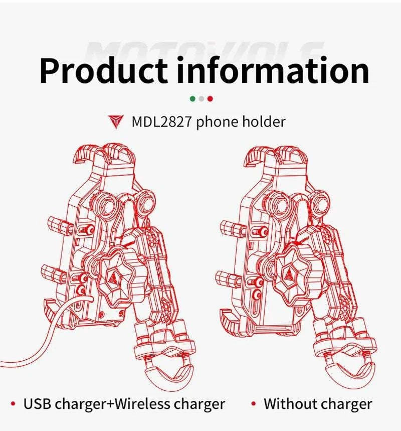 Motorcycle Wireless Charging Phone Mount with 360° Rotation Holder-Charging - mirror