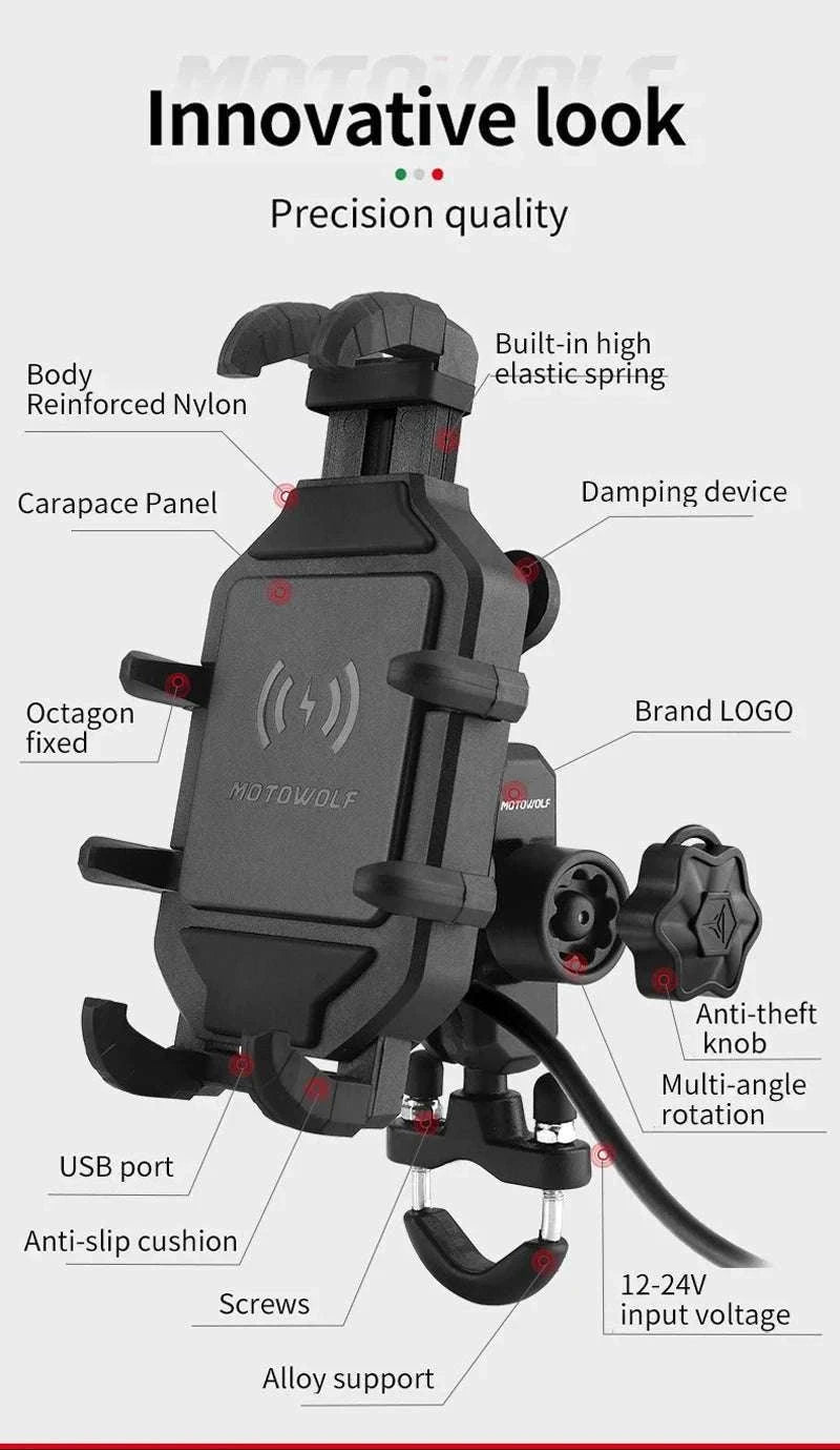Motorcycle Wireless Charging Phone Mount with 360° Rotation Holder-Charging - mirror