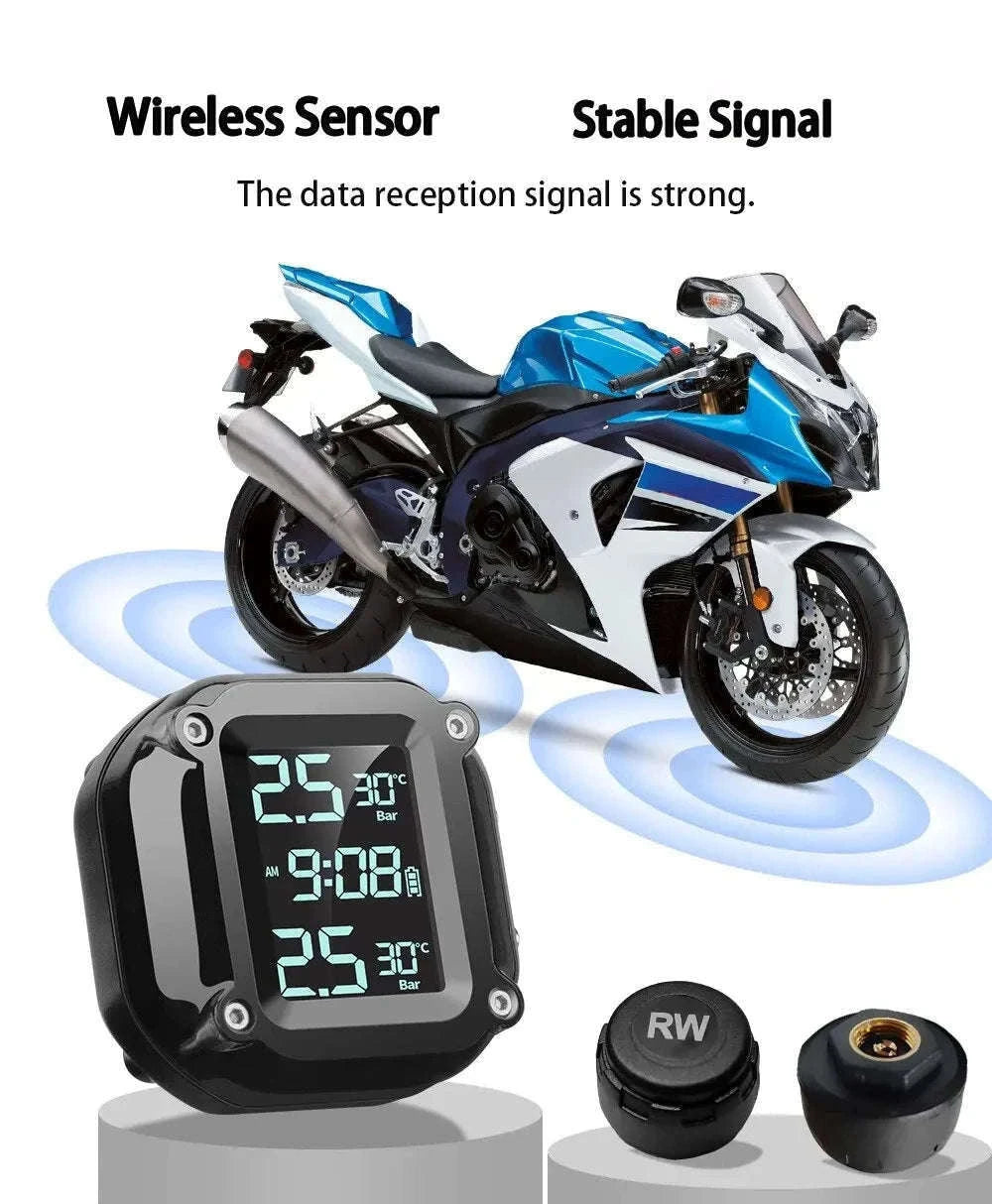 Motorcycle Wireless Tire Pressure Monitor with Digital Display-M5 external