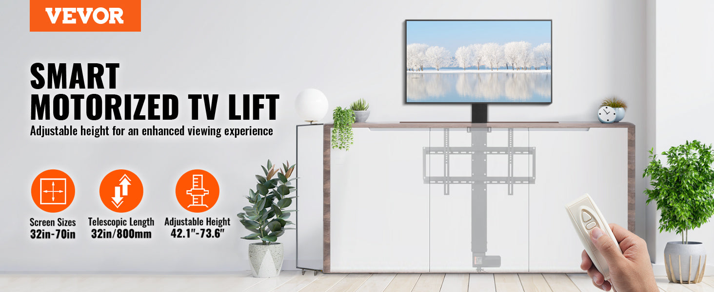 Motorized TV Lift Stand with Remote, Adjustable Height 42.3"–73.8"