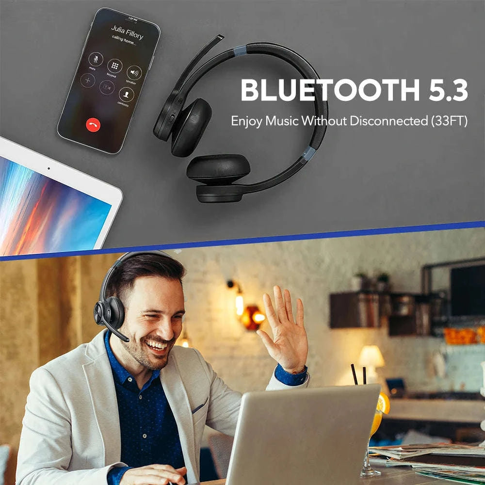 Mpow HC9 Bluetooth 5.3 Headset with Noise‑Cancelling Microphone-Black / Australia