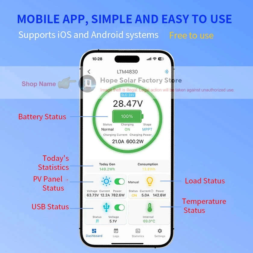 MPPT Solar Charge Controller 30A/40A with App Control & 12–48V Support-Blue / 12 24 36V-40A
