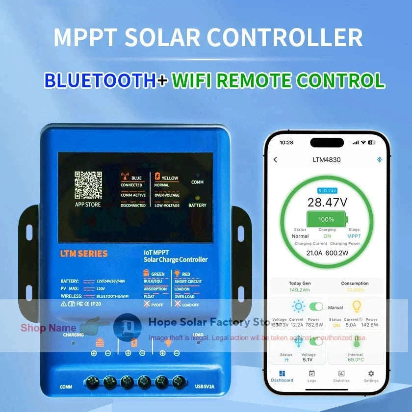MPPT Solar Charge Controller 30A/40A with App Control & 12–48V Support-Blue / 12 24 36V-40A
