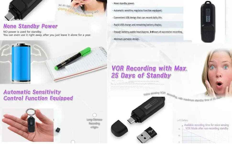 MQ-C320 USB Voice Recorder with 8GB Storage and Voice Activation