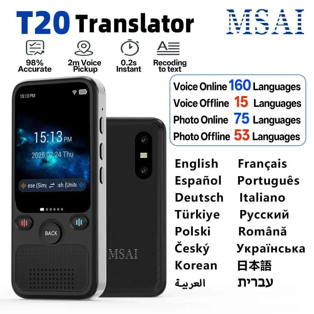 MSAI T20 160‑Language Translator with Camera and Real‑Time Voice Translation-T20