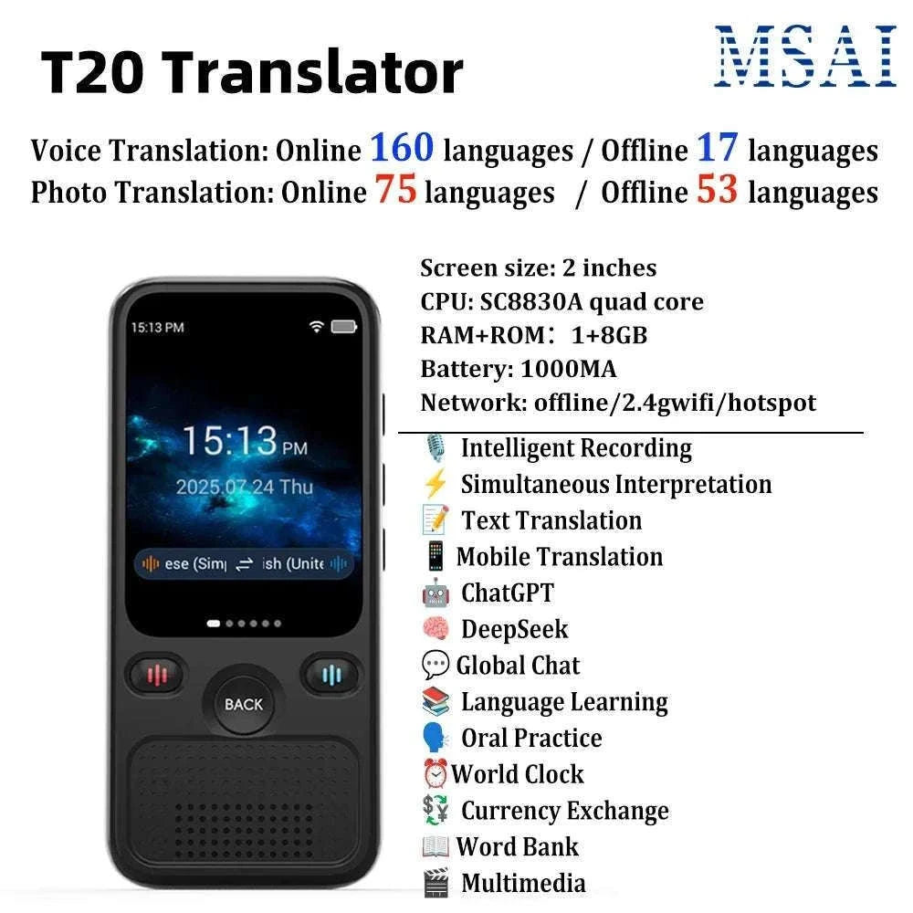 MSAI T20 160-Language Translator with Camera and Voice-T20