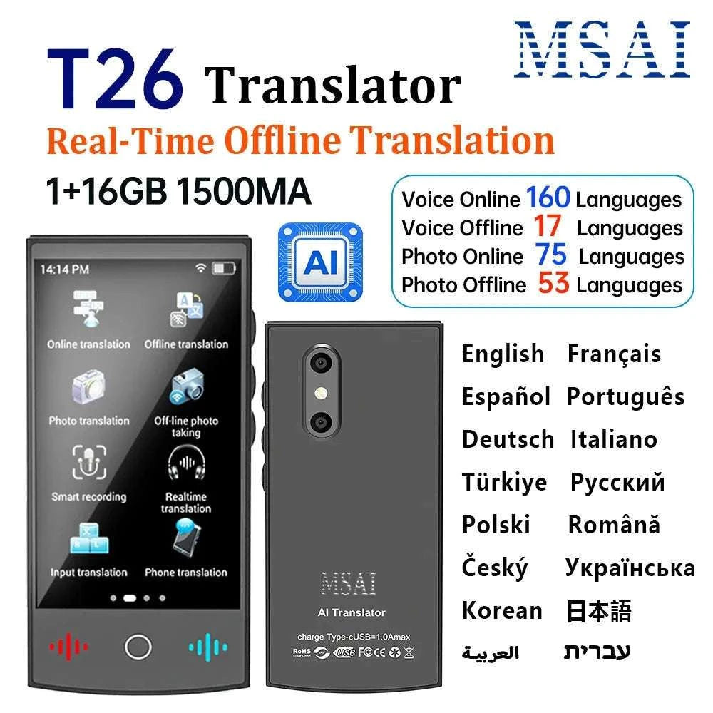 MSAI T26 160 Languages Voice Translator Online Photo 75 Languages Audio Translate 115 Offline Real Time Translation for Travel-T26