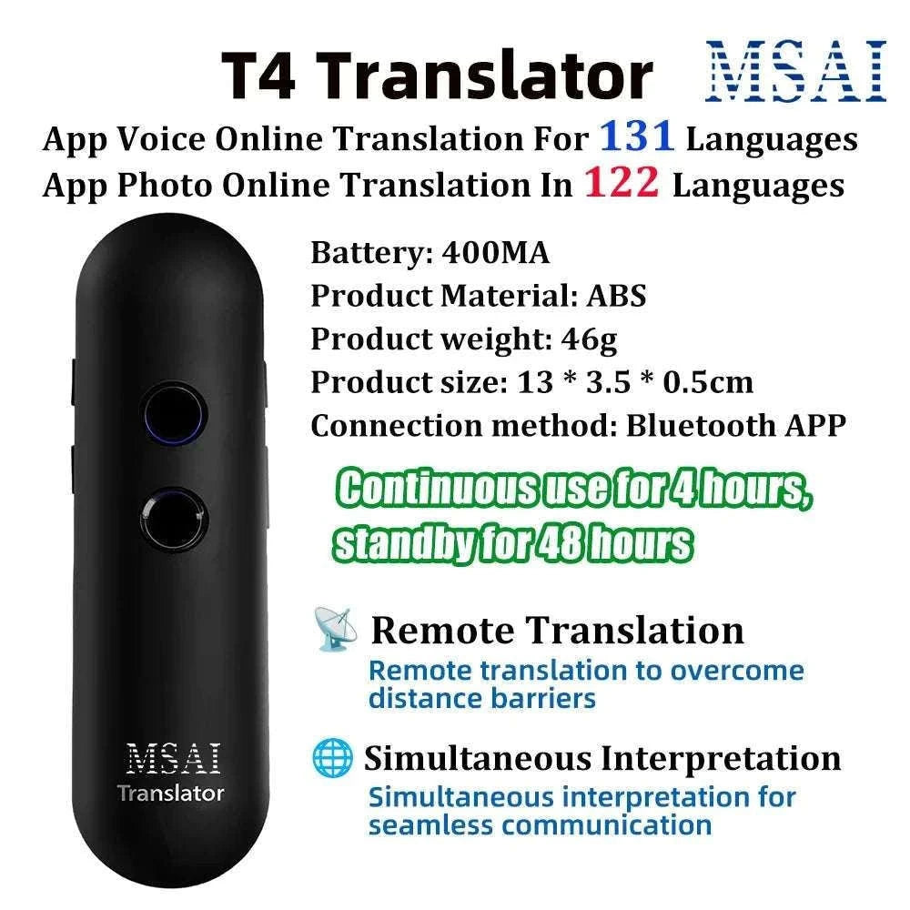 MSAI T4 Smart Voice Translator with 131 Languages-New T4 pro