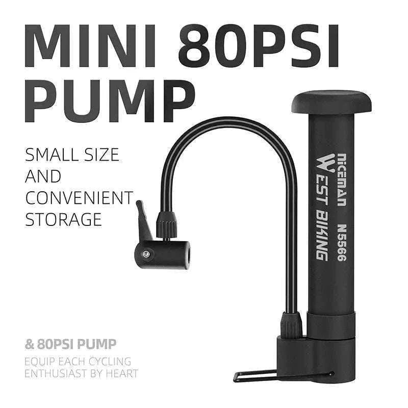 MTB Bicycle Pump 80 PSI Manual Floor Inflator-black