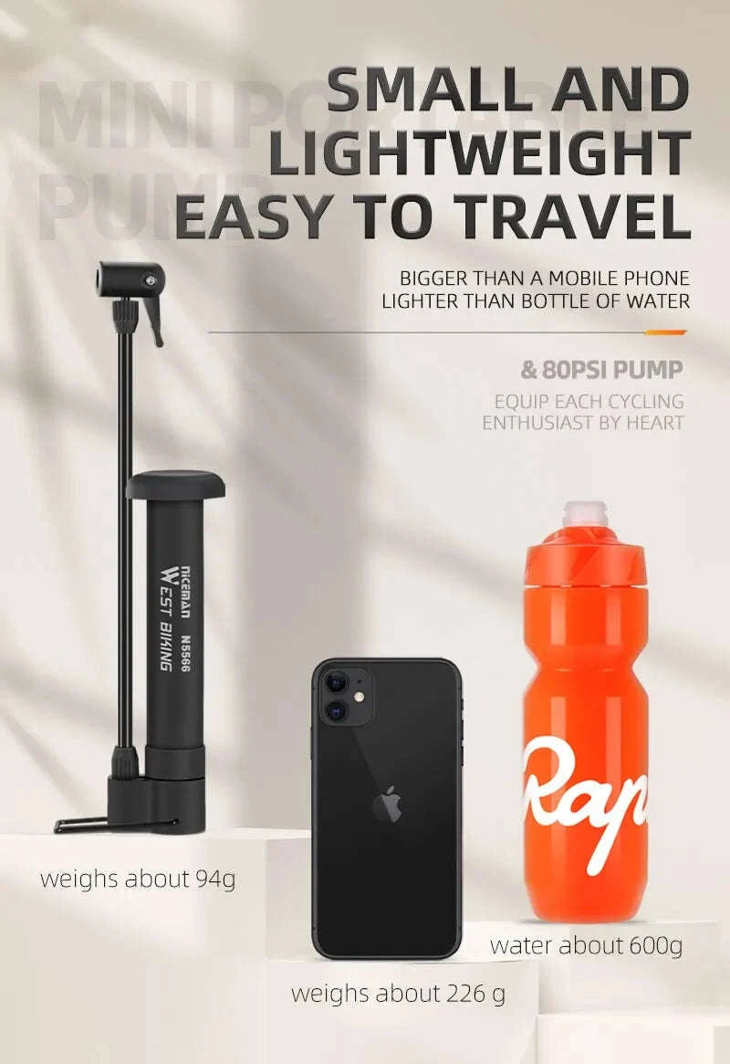 MTB Bicycle Pump 80 PSI Manual Floor Inflator-black