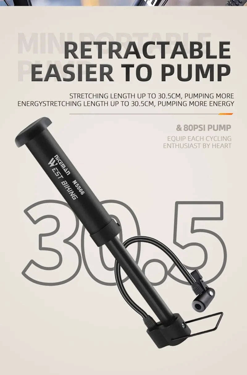 MTB Bicycle Pump 80 PSI Manual Floor Inflator-black