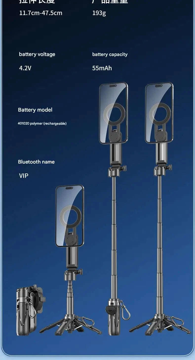 Multi‑Function Foldable Magnetic Phone Holder Tripod with Remote Control-White