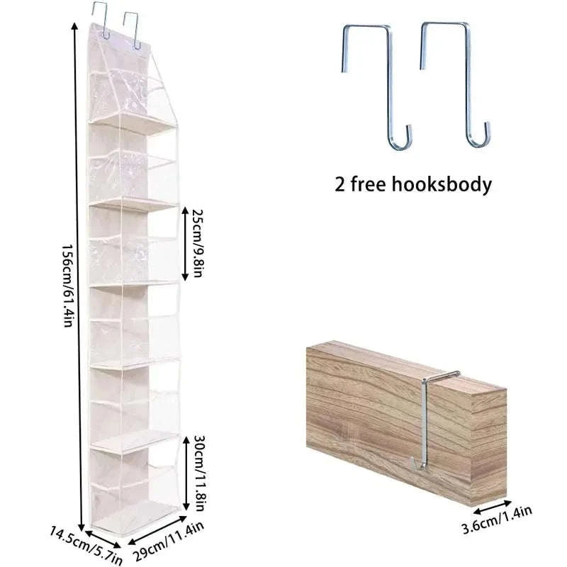 Multi‑Functional Fabric Hanging Bag for Door and Wall Storage-4 Layers-White