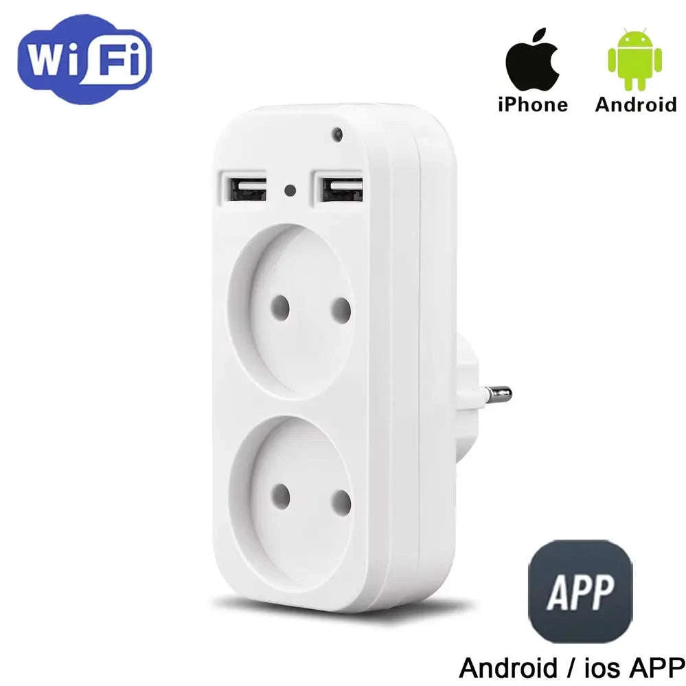 Multi‑Functional Home WiFi Control Socket with Dual USB Ports-Brown / 0GB