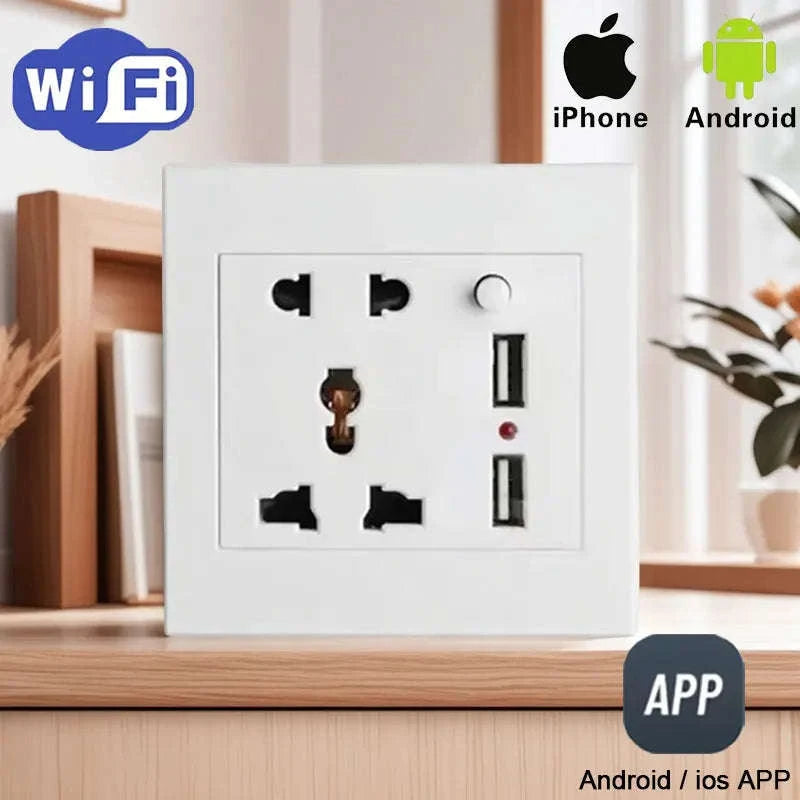 Multi‑Functional Home WiFi Control Socket with Dual USB Ports-Brown / 0GB