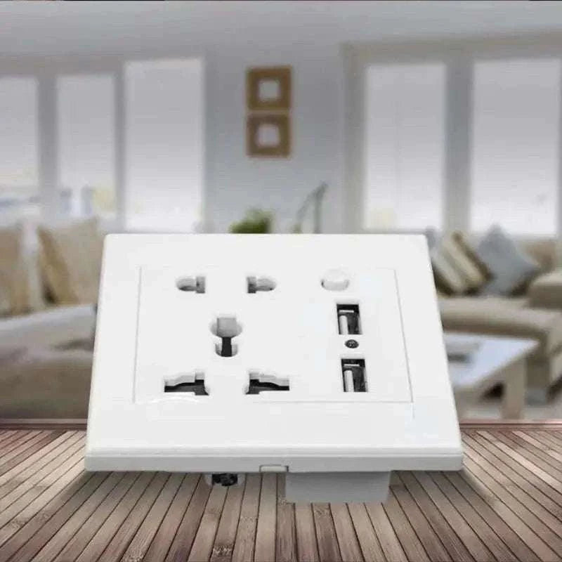 Multi‑Functional Home WiFi Control Socket with Dual USB Ports-Brown / 0GB