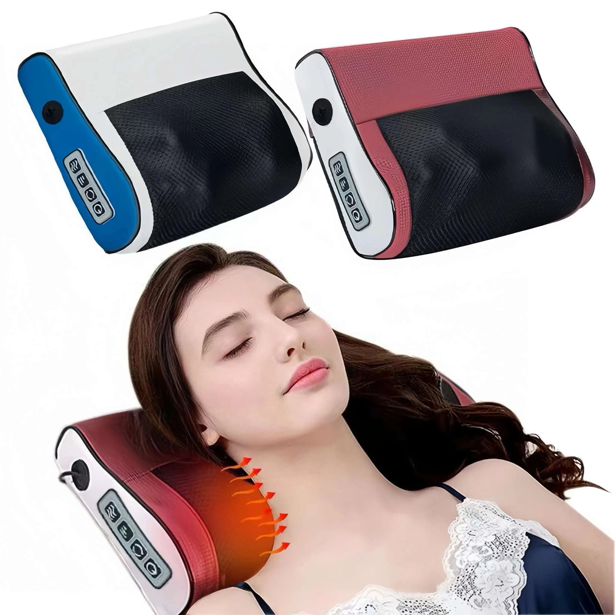 Multi Functional Neck and Shoulder Massager with Hot Compress Settings-Red / EU Plug