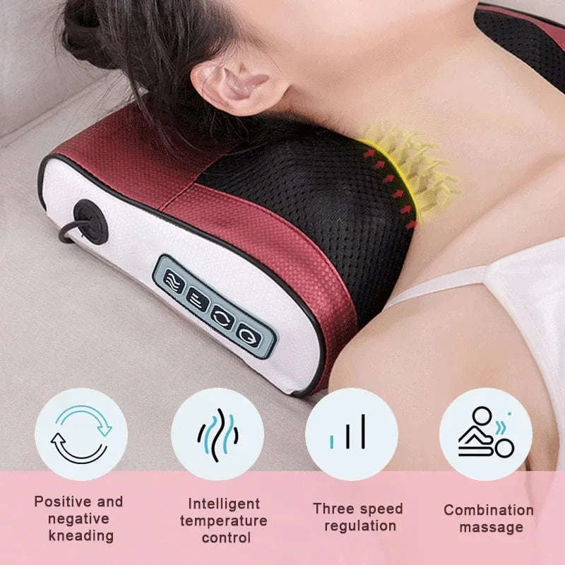 Multi Functional Neck and Shoulder Massager with Hot Compress Settings-Red / EU Plug