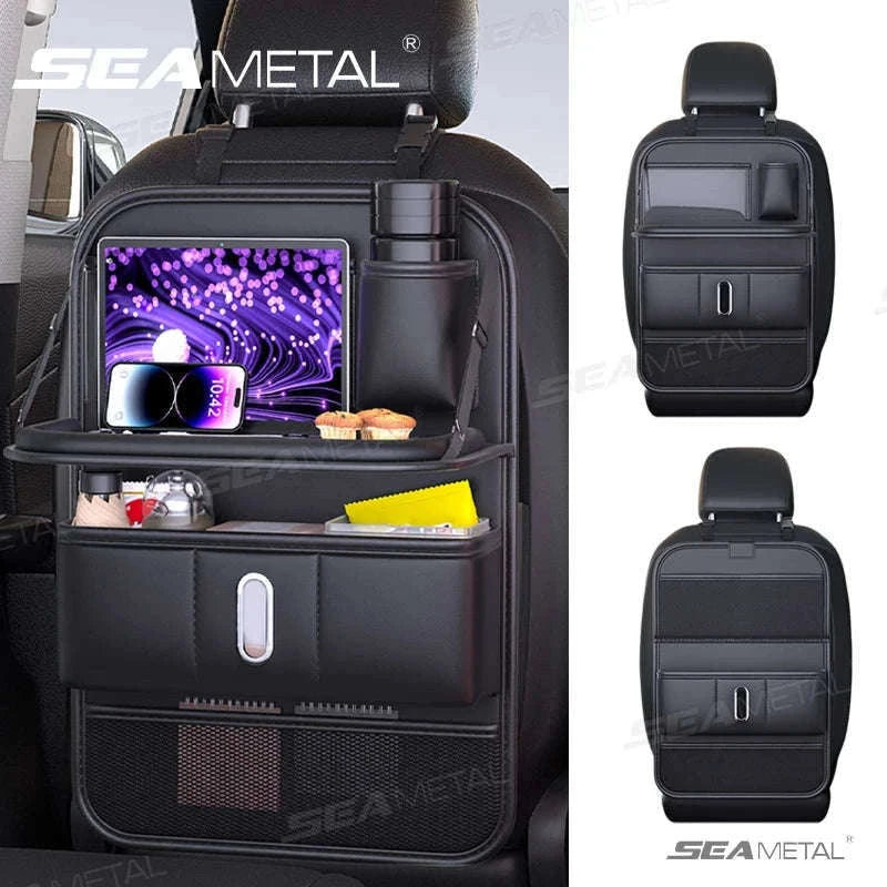 Multi-Pocket Car Seat Back Organizer with Foldable Tray-1 pc