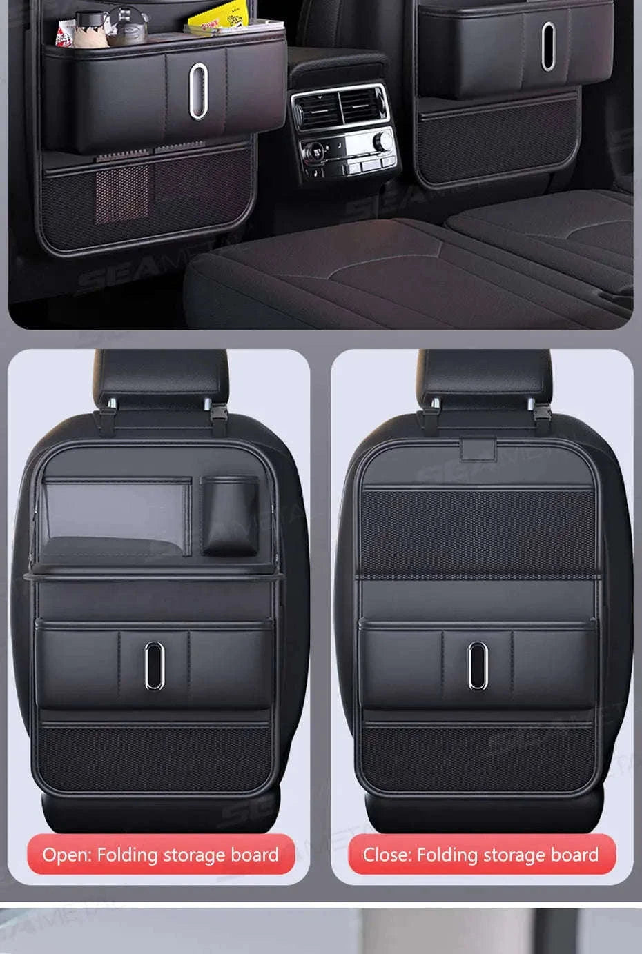 Multi-Pocket Car Seat Back Organizer with Foldable Tray-1 pc