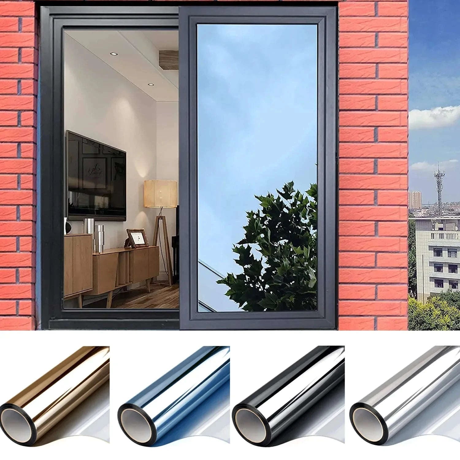 Multi-Size One Way Mirror Window Film for Privacy-Silver-silver / 90x500 cm