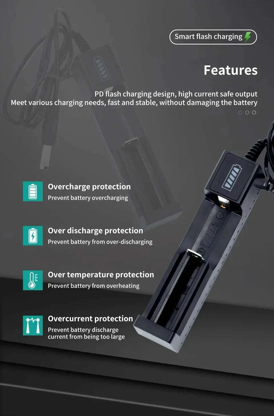 Multi‑Slot USB 18650 Battery Charger-4 slots