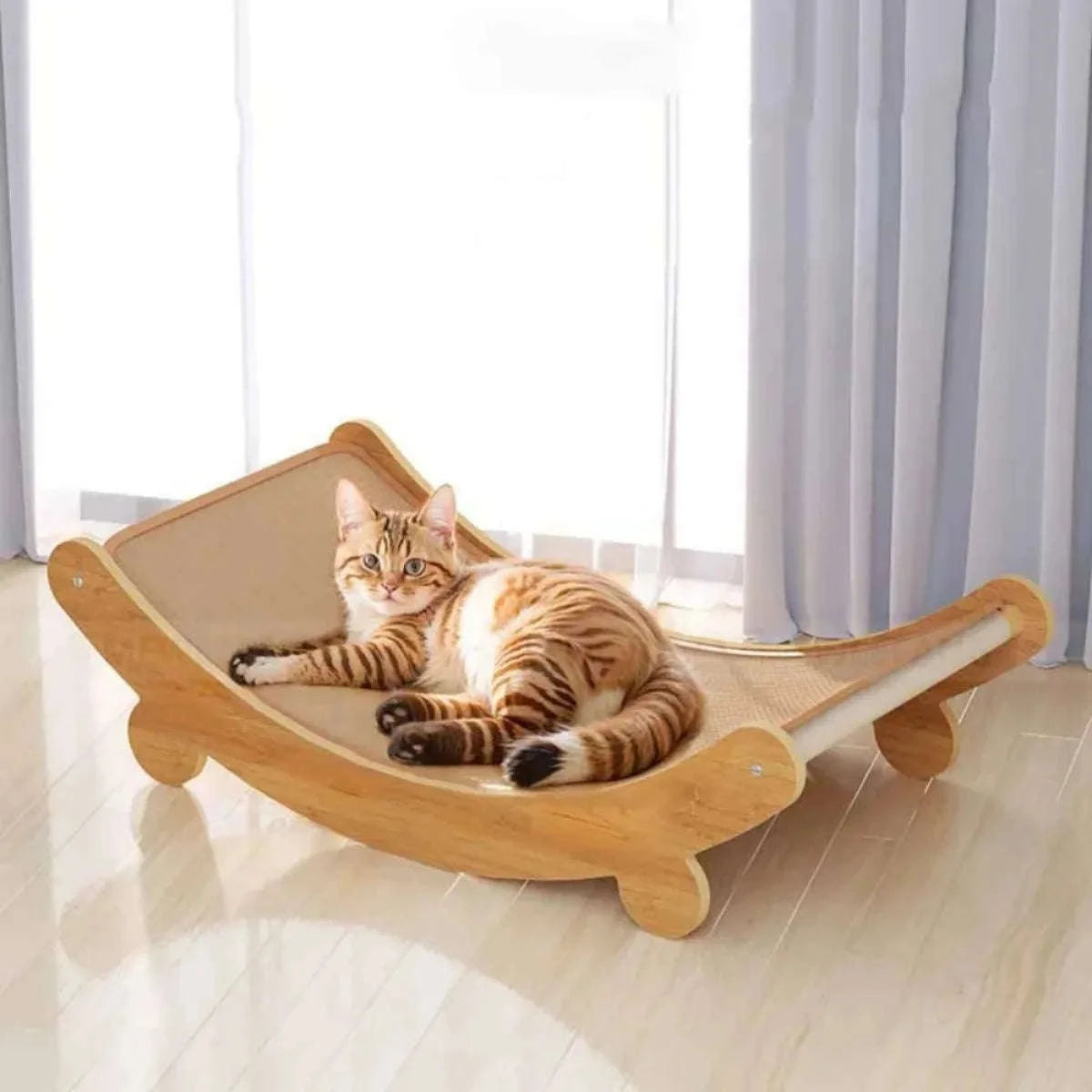Multifunction Wooden Cat Scratcher & Bed-L