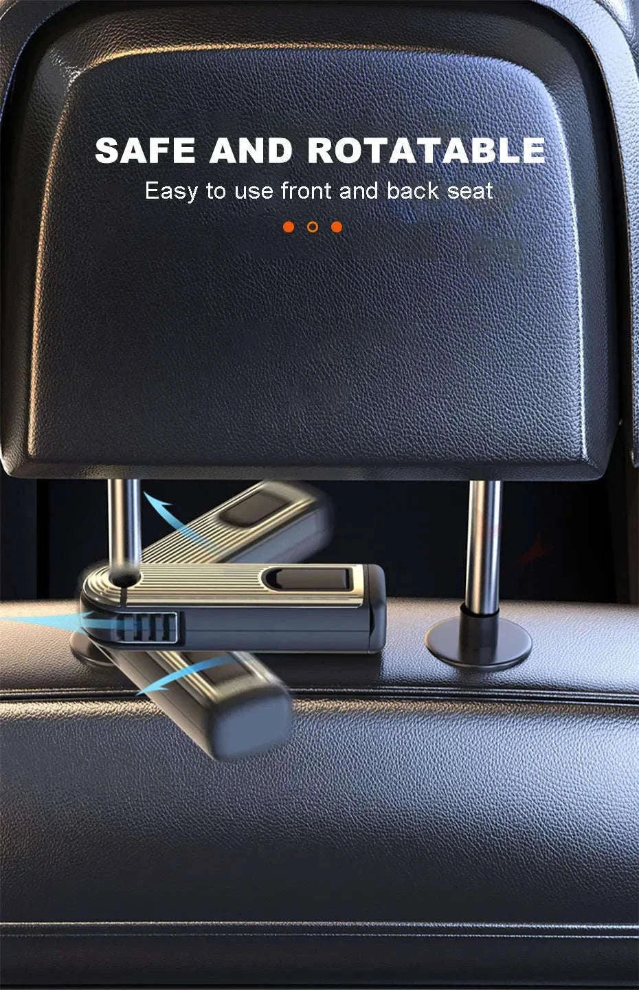 Multifunctional Car Headrest Hook and Phone Holder-Black