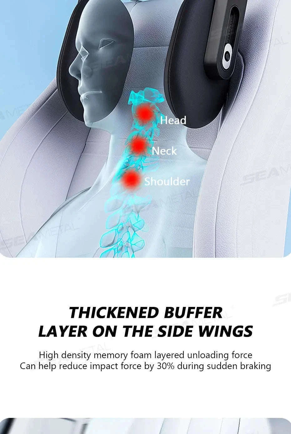 Multifunctional Car Headrest Memory Foam Neck Support Pillow-Black