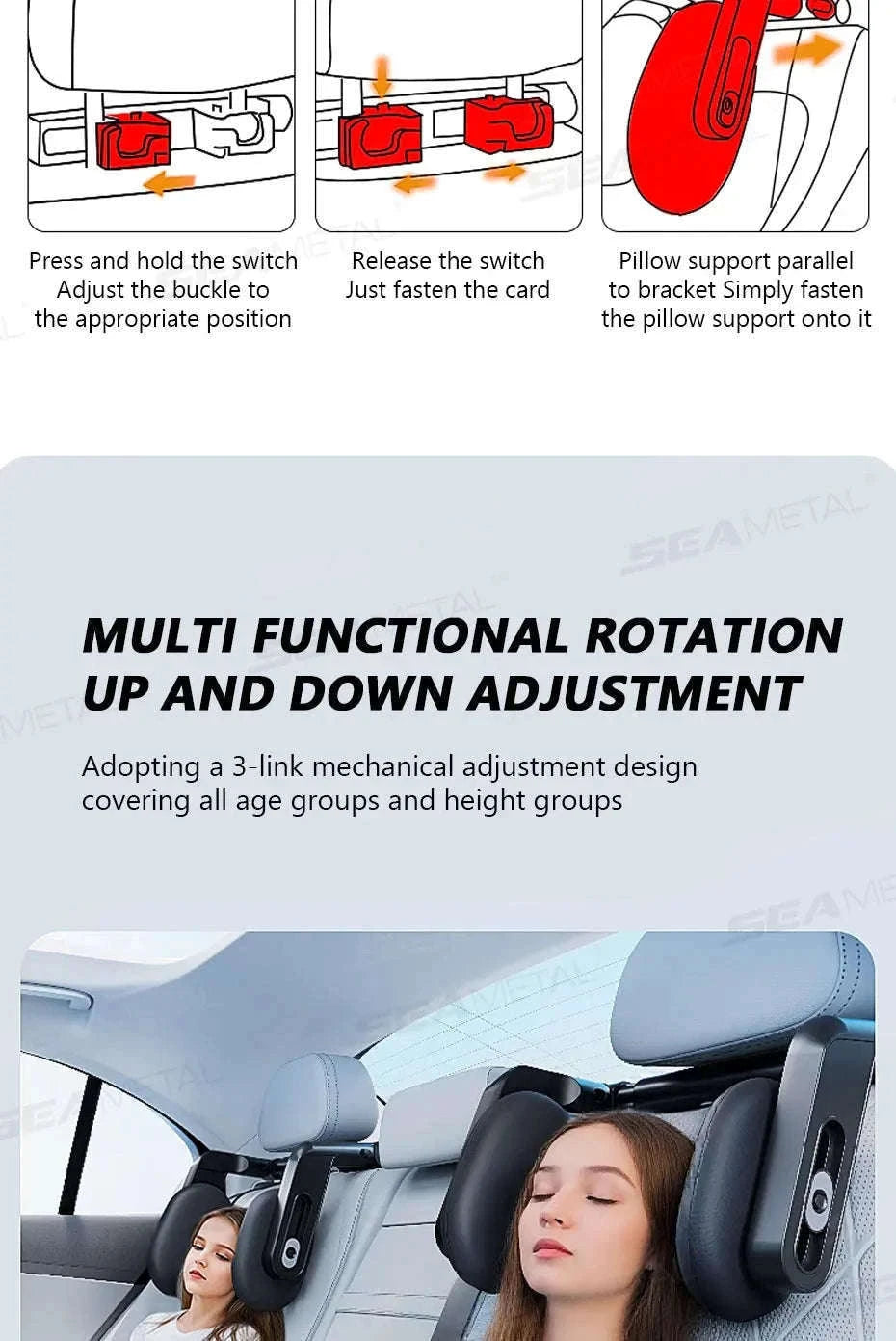 Multifunctional Car Headrest Memory Foam Neck Support Pillow-Black
