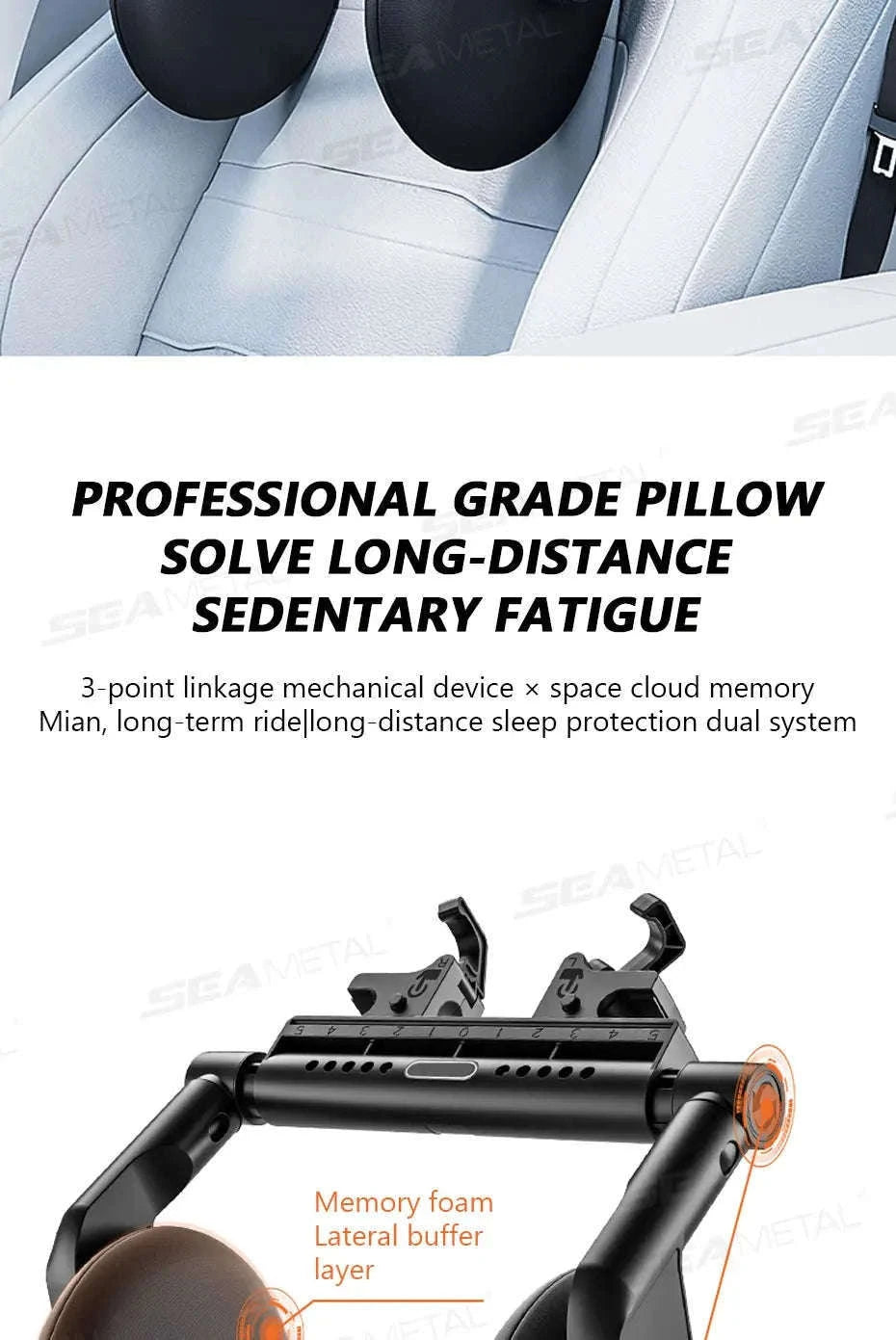 Multifunctional Car Headrest Memory Foam Neck Support Pillow-Black