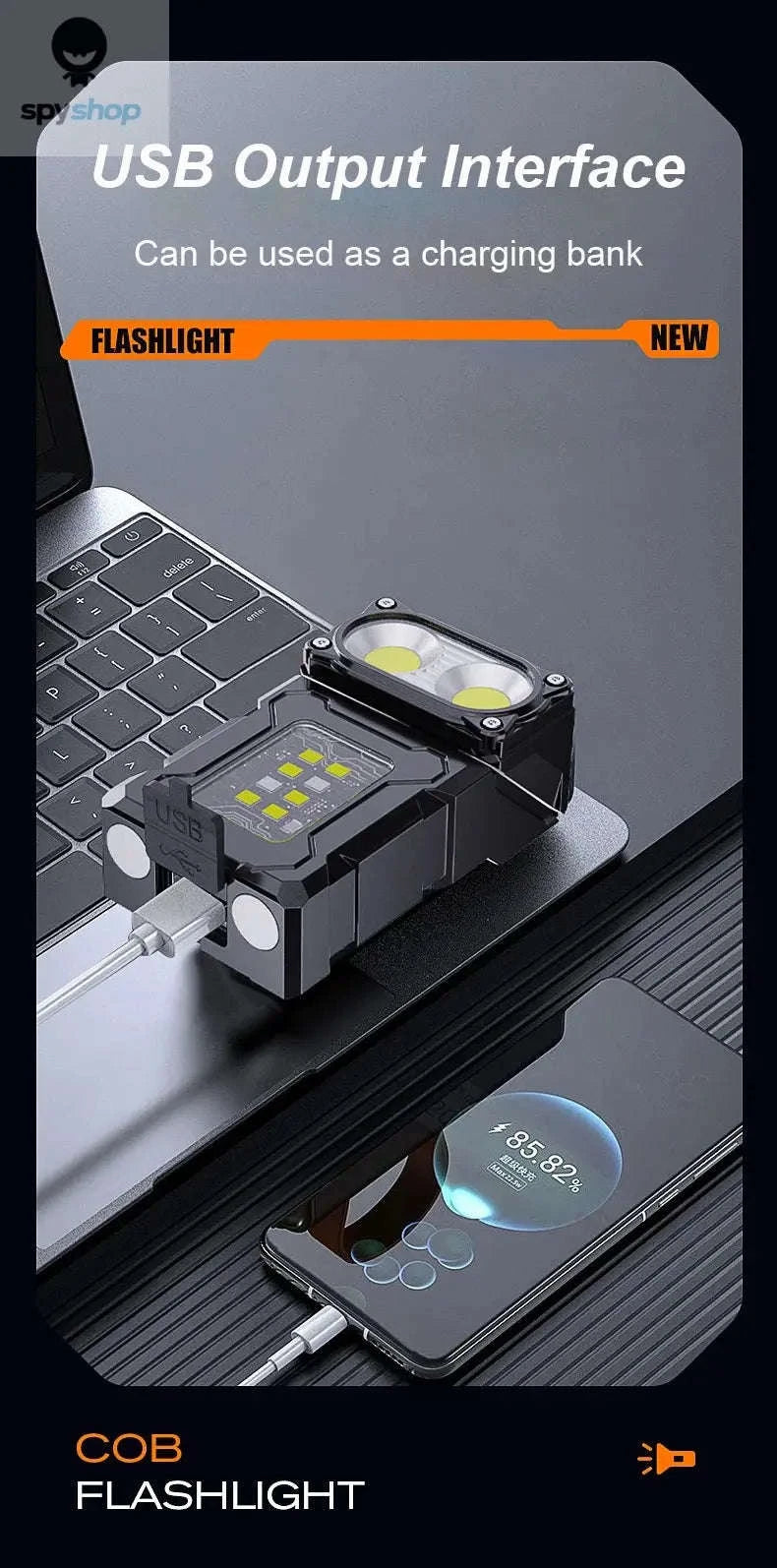 Multifunctional COB Flashlight with Adjustable LED Torch-Adjustable Angle