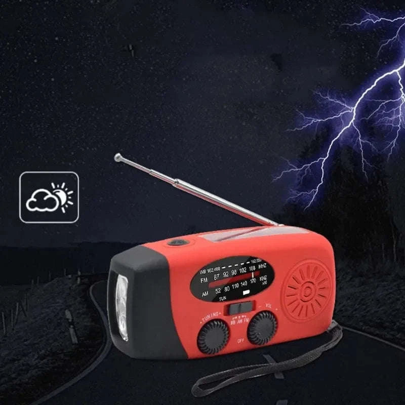Multifunctional Emergency Hand Crank Radio with Solar Power-red