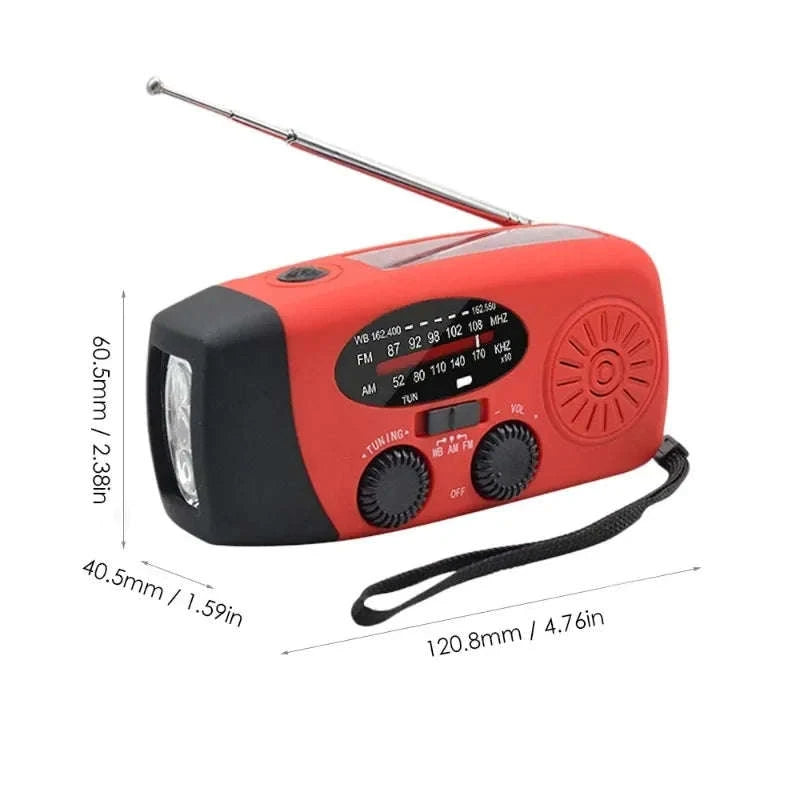 Multifunctional Emergency Hand Crank Radio with Solar Power-red