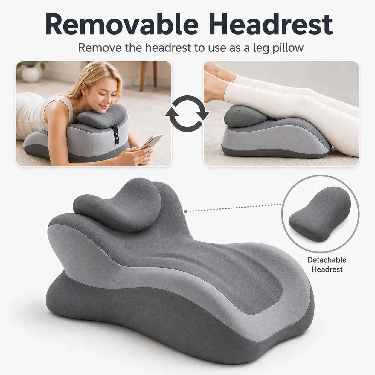 Multifunctional Memory Foam Prone Reading Pillow-Double Gray / United States