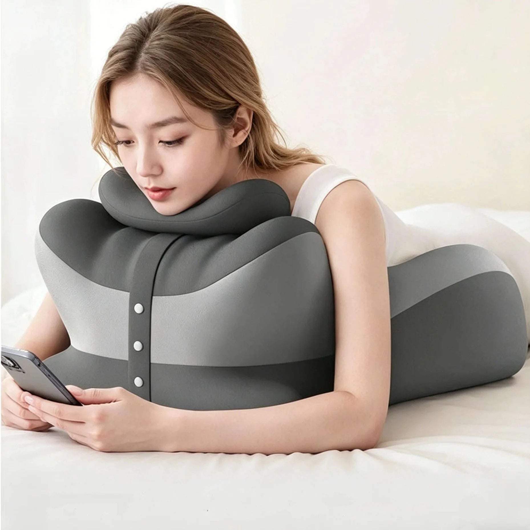 Multifunctional Memory Foam Prone Reading Pillow-Double Gray / United States