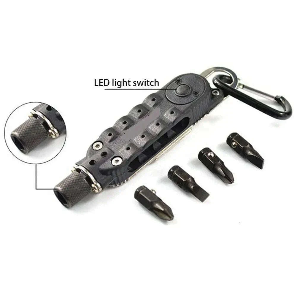 Multifunctional Mini Screwdriver Keychain Tool with LED Light-1 PCS