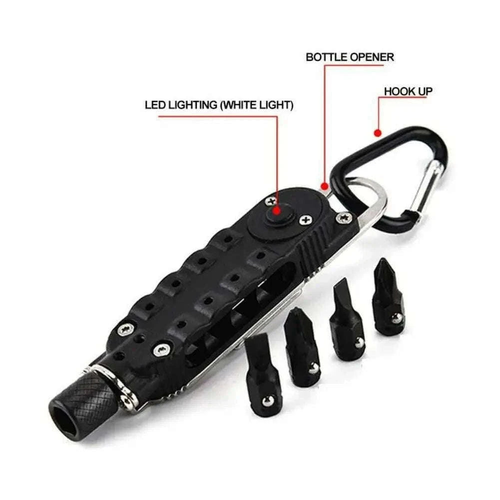 Multifunctional Mini Screwdriver Keychain Tool with LED Light-1 PCS