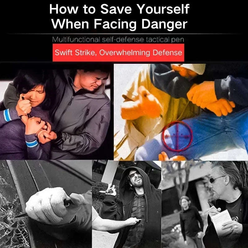 Multifunctional Tactical Pen for Self‑Defense and Emergency Use-Black