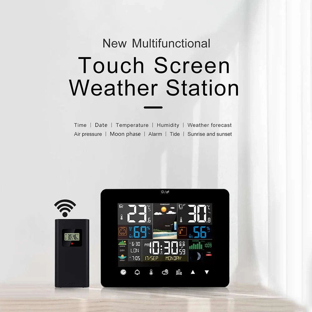 Multifunctional Weather Station Alarm Clock with Wireless Sensor-Black Sensor